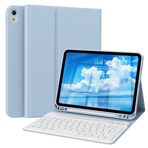 KVTVOU Keyboard Case for iPad A16 11 inch 2025 / 10th Generation 10.9 inch 2022, Detachable Wireless Keyboard Cover with Pencil Holder for iPad 11/10th Gen, Blue