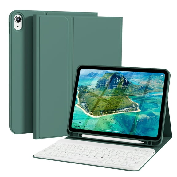 KVTVOU Keyboard Case for iPad A16 11 inch 2025 / 10th Generation 10.9 inch 2022, Detachable Wireless Keyboard Cover with Pencil Holder for iPad 11/10th Gen, Green