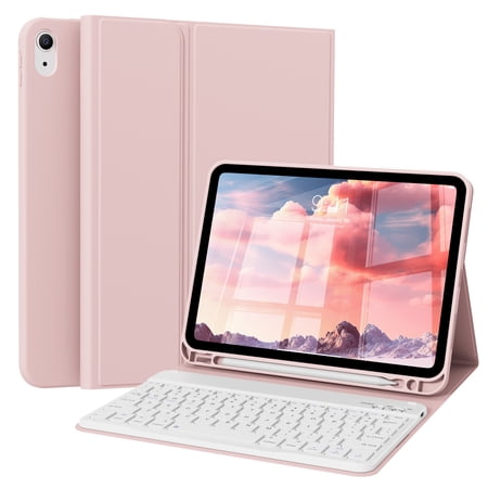 KVTVOU Keyboard Case for iPad A16 11 inch 2025 / 10th Generation 10.9 inch 2022, Detachable Wireless Keyboard Cover with Pencil Holder for iPad 11/10th Gen, Pink