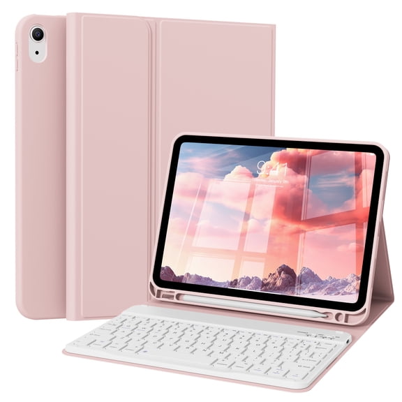 KVTVOU Keyboard Case for iPad A16 11 inch 2025 / 10th Generation 10.9 inch 2022, Detachable Wireless Keyboard Cover with Pencil Holder for iPad 11/10th Gen, Pink