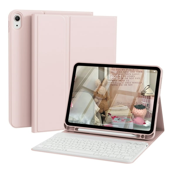 KVTVOU Keyboard Case for iPad A16 11 inch 2025 / 10th Generation 10.9 inch 2022, Detachable Wireless Keyboard Cover with Pencil Holder for iPad 11/10th Gen, Pink