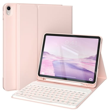 KVTVOU iPad 10th Generation Keyboard Case Round Key iPad 10th Gen Removable Backlit Bluetooth keyboard Cover with Pencil Holder for iPad 10 2022 10.9 inch, Pink