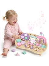 KWANITHINK Wooden Activity Table for 1 Year Old, 7-in-1 Montessori Toddler Activity Table with Bead Maze, Shape Sorter, Xylophone & Gears, Unicorn Sensory Learning Toy