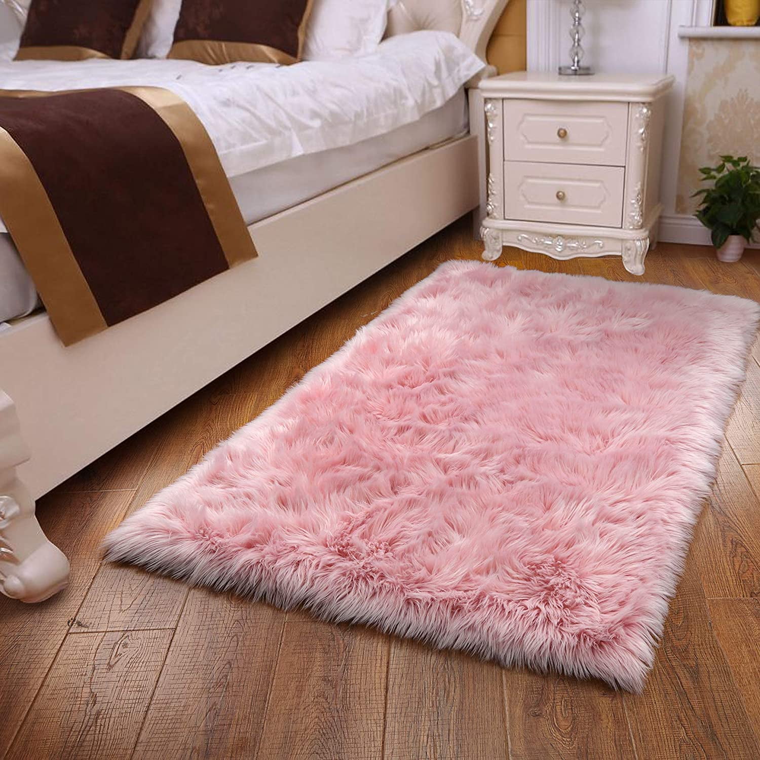 Faux Sheepskin Fur Fluffy Area Rug, 2 7.5 ft Rectangle Furry
