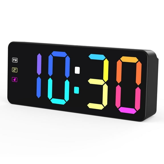 KWANWA Alarm Clock for Bedrooms with Dynamic RGB Night Light, Dimmer,USB Charger, (Includes 59" Charging Cable) Small Bedside Digital Clock with Led Display for Kids,Teens,Seniors