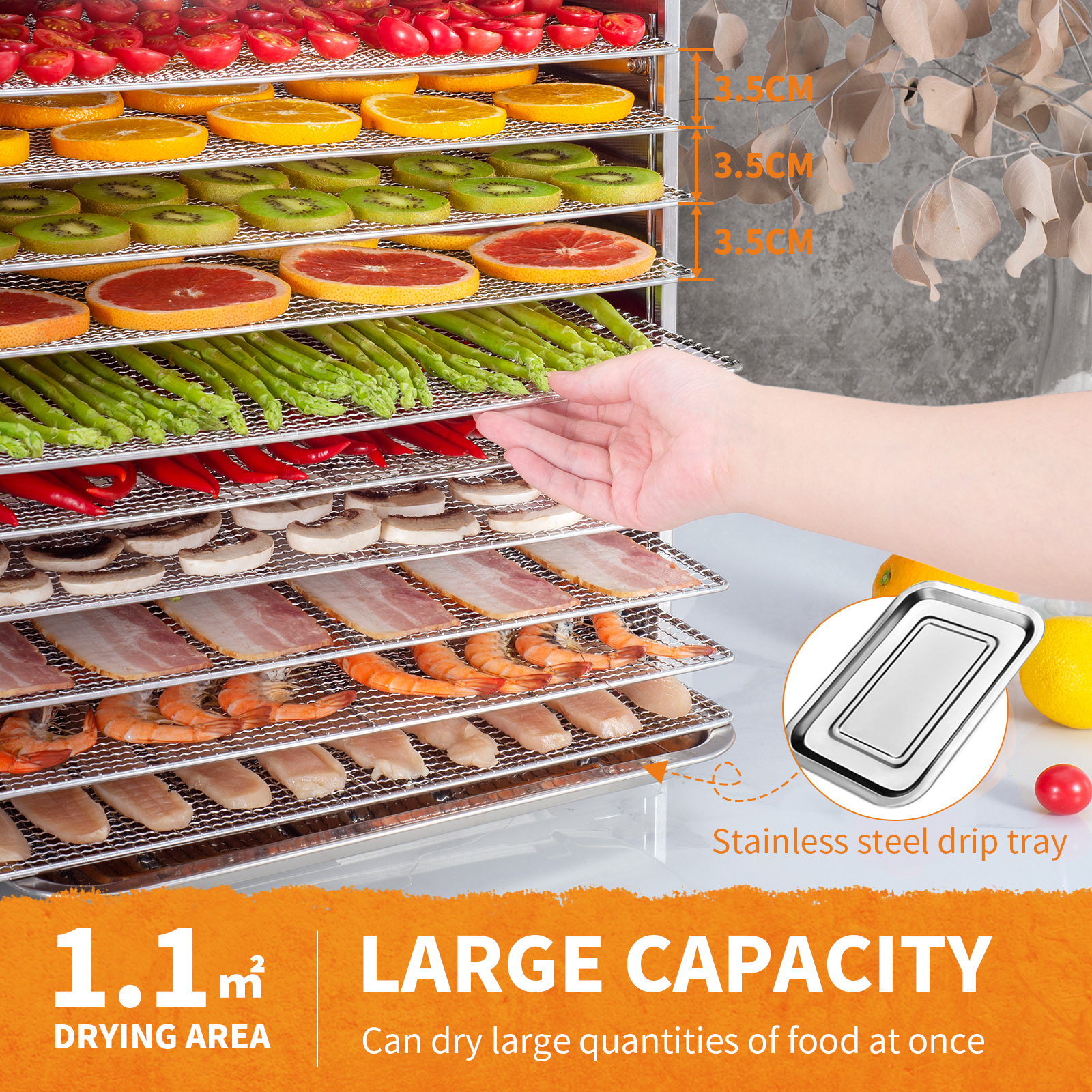 KWASYO 10 Layers Commercial Stainless Steel Food Dehydrator for Food and Jerky Fruit Dehydrator, Professional Jerky Maker Dryer with Adjustable Time and Temperature Control and 67 Recipes