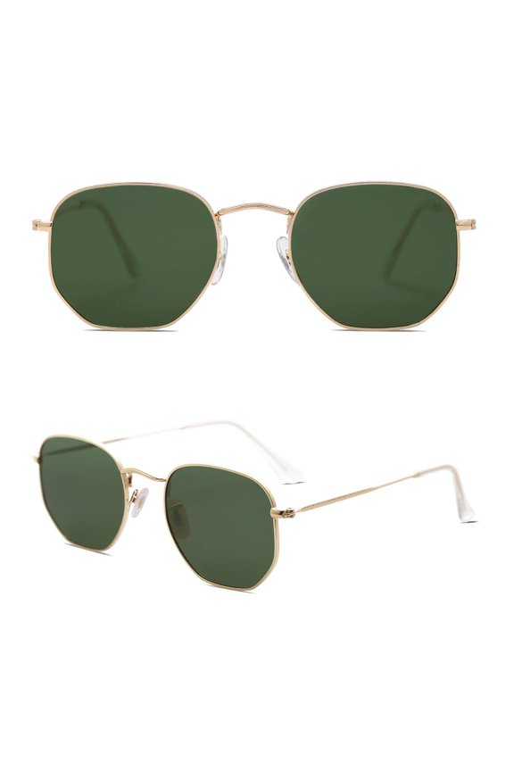 Square Polarized Sunglasses for Women Men Small Hexagonal Polygon Mirrored Lens