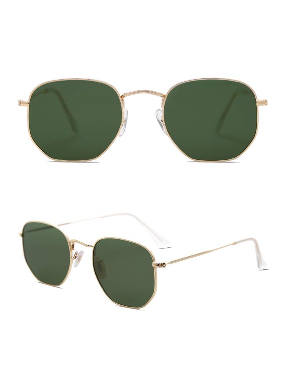Square Polarized Sunglasses for Women Men Small Hexagonal Polygon Mirrored Lens