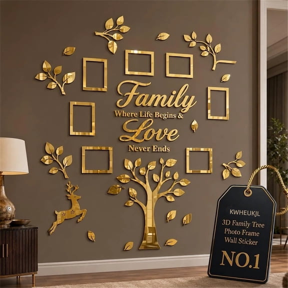 KWHEUKJL 3D Family Tree Wall Sticker, Large Corner Photo Frame Decor Stickers, Huge Collage Murals for Living Room & Dining Room Art Decoration