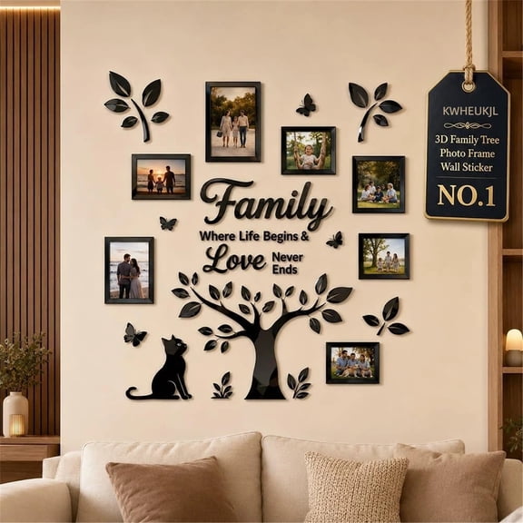 KWHEUKJL 3D Family Tree Wall Sticker, Large Corner Photo Frame Decor Stickers, Huge Collage Murals for Living Room & Dining Room Art Decoration