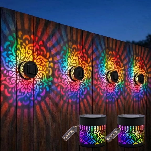 KWHEUKJL Seven-Color Changing Solar Mandala Projection Wall Light, Hollow Cutout Metal LED Projection Light Waterproof Outdoor Decorative Lamp for Garden Yard Patio Fence