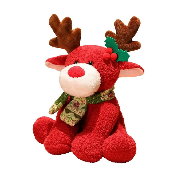KWHOME Christmas Stuffed Animal 12.6 Inch Cotton Plush Toys, Cute Plush Moose Reindeer Stuffed Animal, Christmas Gifts for Boys Girls Friends, Christmas Home Bedroom Party Decoration,Red