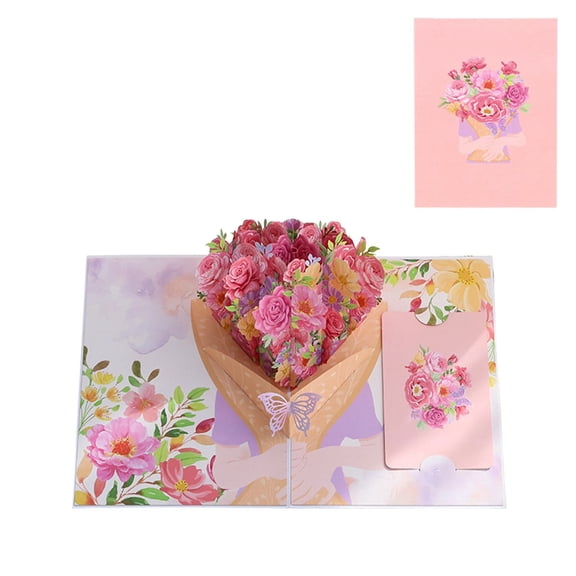 KWHOME Flowers Pop up Card, Everlasting Bloom 3D Pop up Valentines Day Card with Message Insert, Foldable Flower Bouquet Greeting Cards for All Occasion Birthday Valentine Day Mother's Day,#D/1PCS