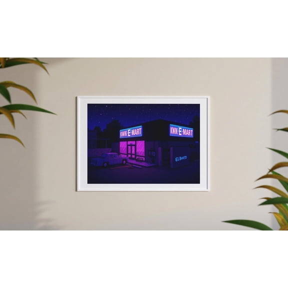 KWIK-E-MART Graphic | The Simpsons Springfield At Night Art | Cartoon Wall Artwork | Neon Noir | Size A2 A3 A4