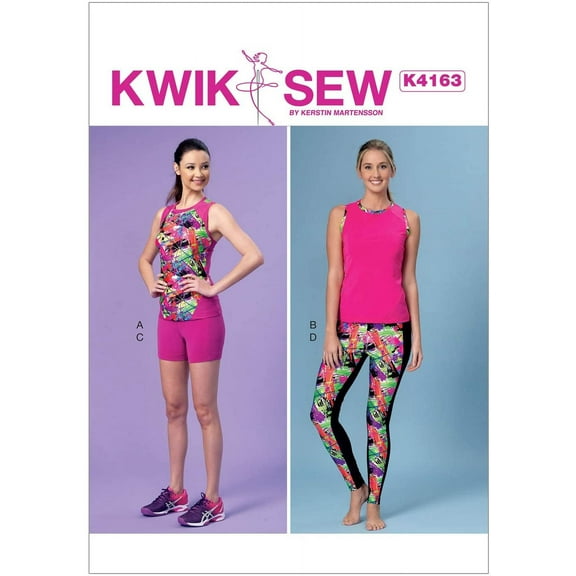 KWIK-SEW Patterns K4163 - Misses' Racerback Tops, Shorts & Leggings, XS-S-M-L-XL