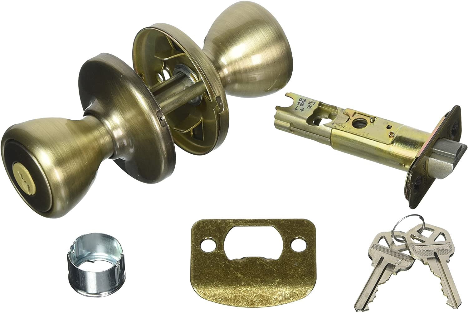 Kwikset Tylo Entry Lockset 94002-827 Antique Style - Keyed Entry Door Knob - Antique Brass Finish