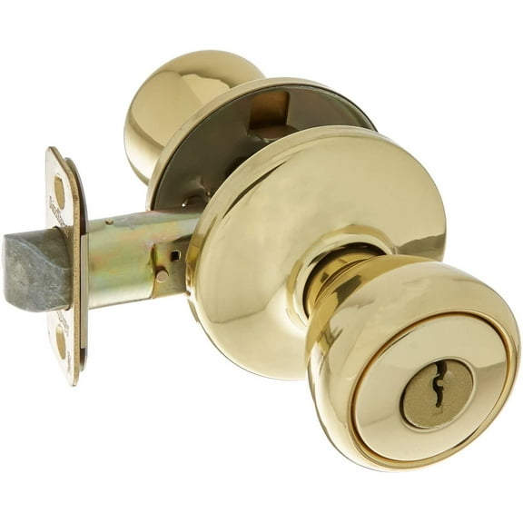 Kwikset Tylo Entry Lockset - Keyed Entry Door Knob, Adjustable, Polished Brass