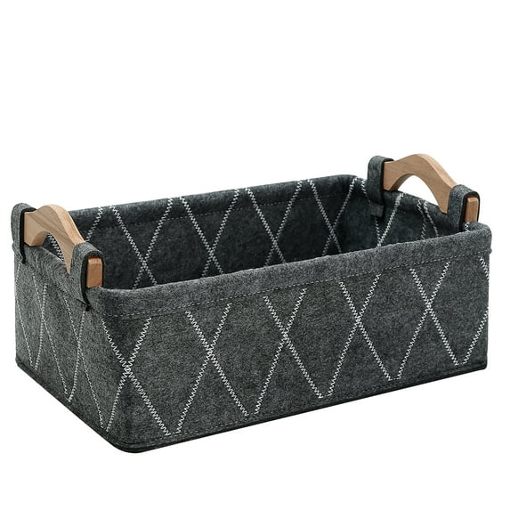 KWLET Gray Felt Storage Basket Home Organizar Bins 11.4 x 7.1 x 3.9 inch