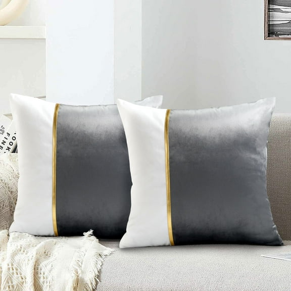 KWLET Grey Patchwork Throw Pillow Cover Velvet Square Pillowcase for Sofa Couch Bedroom Living Room Home 18x18 inch Set of 2