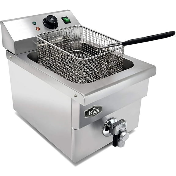 KWS DY-8 Commercial 1750W Electric Deep Fryer 7.57L Stainless Steel with Faucet Drain Valve System for Commercial and Home User
