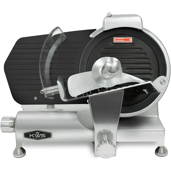 KWS MS-10ET Metal Collection Commercial 320W Electric Meat Slicer 10-Inch with Non-sticky Teflon Blade & Extended Back Space, Frozen Meat/Cheese/Food Slicer Low Noises Commercial and Home Use