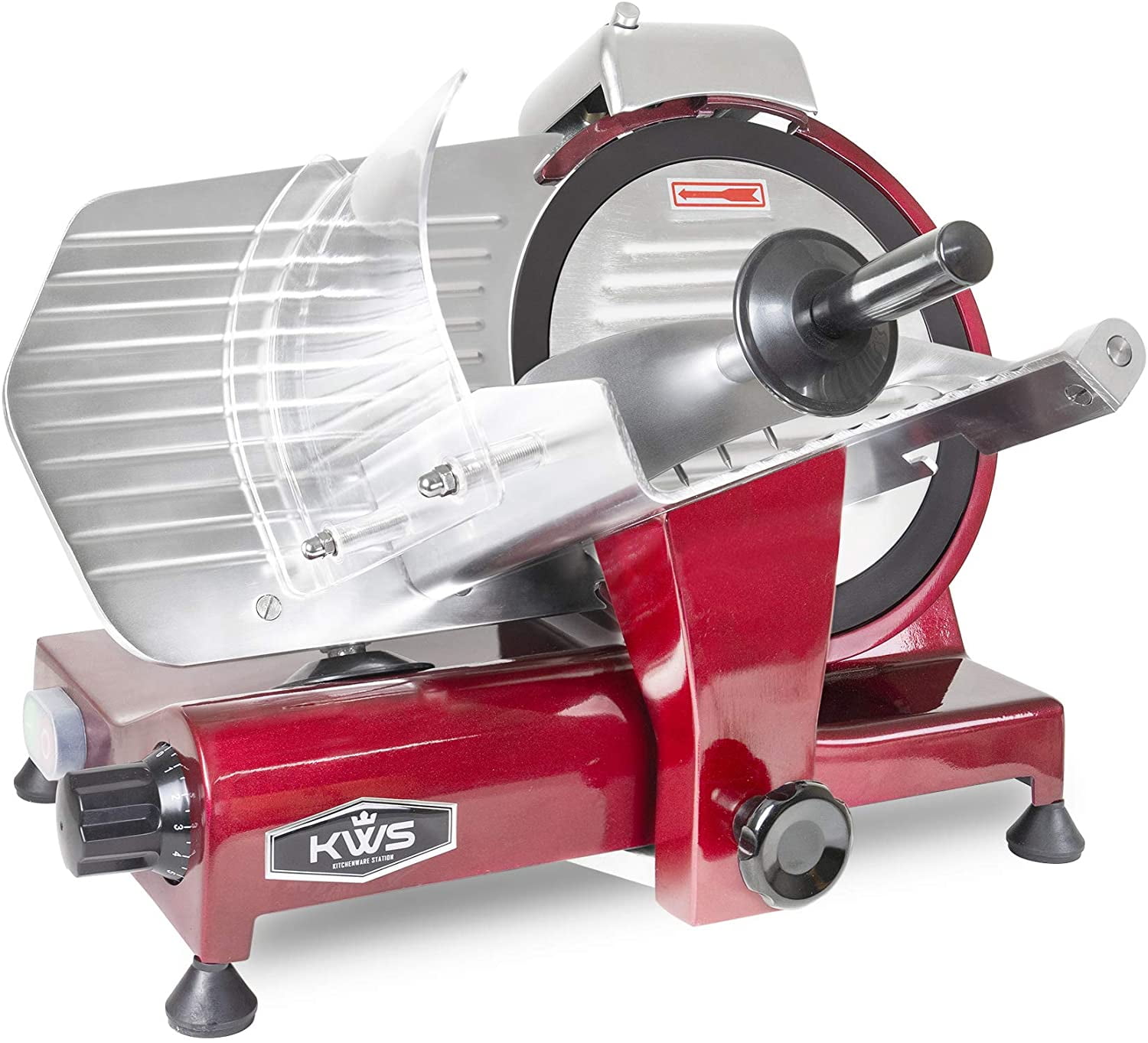 KWS MS10XT 320W Electric Meat Slicer, 10Inch Teflon Blade, Red, Commercial/Home Use