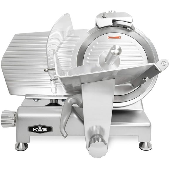 KWS MS-12ES Metal Collection Commercial 420W Electric Meat Slicer 10-Inch with 304 Stainless Steel Blade & Extended Back Space, Frozen Meat/Cheese/Food Slicer Low Noises Commercial and Home Use