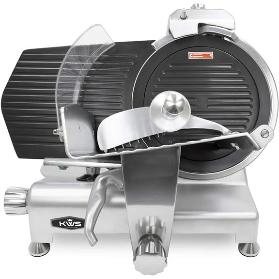 KWS MS-12ET Metal Collection Commercial 420W Electric Meat Slicer 12-Inch with Non-sticky Teflon Blade & Extended Back Space, Frozen Meat/Cheese/Food Slicer Low Noises Commercial and Home Use