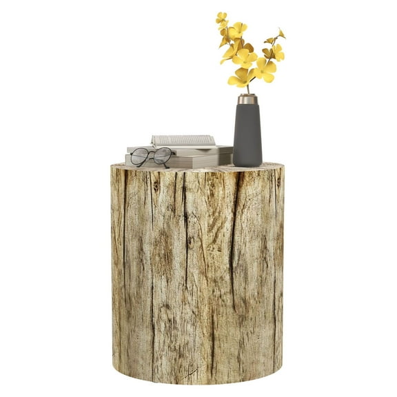 KWUXIN 17" Tall Tree Stump End Table, Concrete Sofa Side Table for Indoor and Outdoor Garden Use, Natural