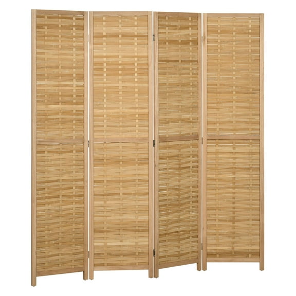 KWUXIN 4 Panel Bamboo Room Divider, 67 Inch Tall Hand Woven Natural Privacy Screen, Folding Partition for Home and Office