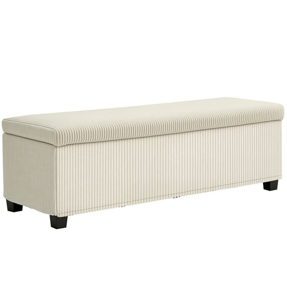 KWUXIN 47 Inches Storage Bench, Foot Rest with Removable Lid, Legs, End of Bed Bench, Corduroy Storage Chest, Padded Seat, for Living Room, Bedroom, Entryway,Beige