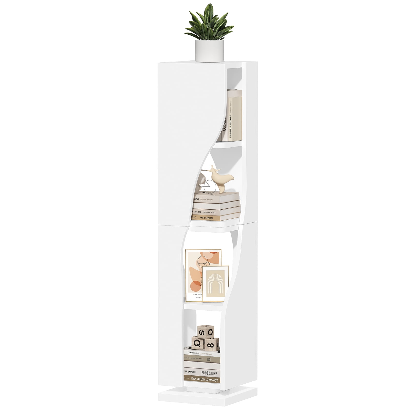 Rotating 4-Tier Corner Bookshelf - 360 Spinning Kids Bookcase For Small Spaces, White