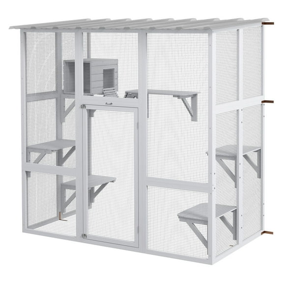 KWUXIN Cat Window Box Catio, Outdoor Wooden Enclosure with Bridge & Platforms, Safe Window Perch for Indoor Cats to Enjoy Outdoors, White