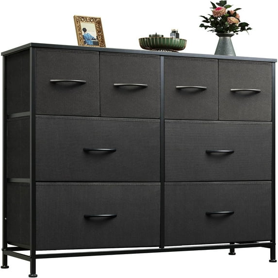 KWUXIN Dresser for Bedroom with 8 Drawers, Wide Fabric Dresser for Storage and Organization, Bedroom Dressers, Chest of Drawers for Living Room, Closet, Hallway, Black