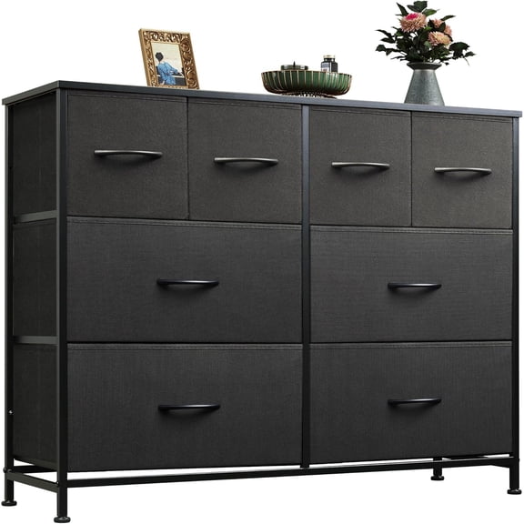 KWUXIN Dresser for Bedroom with 8 Drawers, Wide Fabric Dresser for Storage and Organization, Bedroom Dressers, Chest of Drawers for Living Room, Closet, Hallway, Black