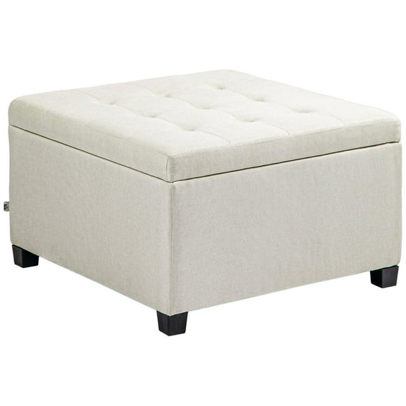 KWUXIN Fabric Tufted Square Storage Ottoman with Flip Top Seat Lid, Metal Hinge and Stable Eucalyptus Wood Frame for Living Room, Entryway, or Bedroom,Beige