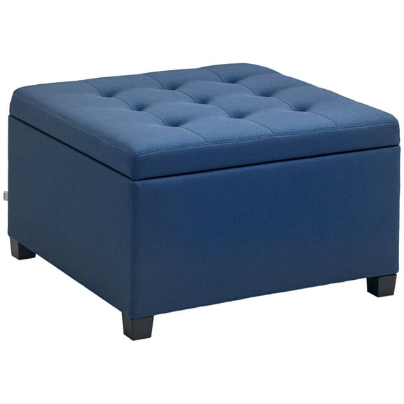 KWUXIN Fabric Tufted Square Storage Ottoman with Flip Top Seat Lid, Metal Hinge and Stable Eucalyptus Wood Frame for Living Room, Entryway, or Bedroom,Blue