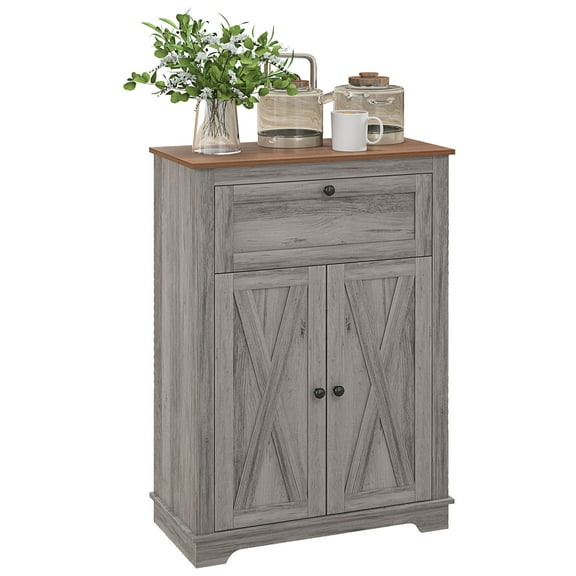 KWUXIN Farmhouse Barn Door Accent Cabinet, Kitchen Sideboard Storage Cabinet with Double Doors, Drawer, and Adjustable Shelf for Living Room,Gray