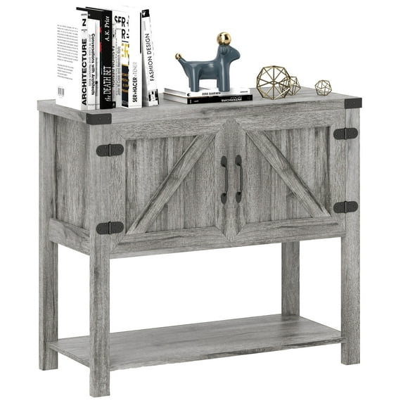 KWUXIN Farmhouse Double Door Coffee Bar Cabinet, Console Table, Sideboard Buffet Cabinet with Bottom Shelf for Entryway, Living Room,Stone Gray
