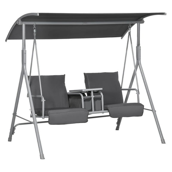 KWUXIN Gray 2-Seater Outdoor Porch Swing with Canopy and Side Table, Patio Swing Chair for Garden or Poolside