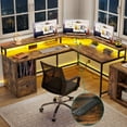 thumbnail image 1 of KWUXIN L Shaped Gaming Desk with Drawers, 67" Reversible Computer Desk with Power Outlet & LED Strip, Corner Desk with File Cabinet & Monitor Stand, Home Office Desk,Brown, 1 of 10