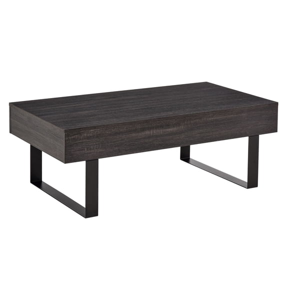 KWUXIN Mid-Century Modern Coffee Table with Storage Drawer, Metal Sled Legs and Wood Grain Surface for Living Room