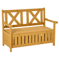 thumbnail image 1 of KWUXIN Patio Wooden Bench with Storage Box, 29 Gallon Outdoor Storage Bench, Large Entryway Deck Box w/Unique X-Shape Back, for Deck, Porch & Balcony, Yellow, 1 of 11