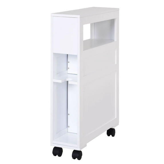 KWUXIN Slim Bathroom Storage Cabinet Narrow with Shelf, 2 Drawers & 4 Casters, Mobile Floor Organizer, White