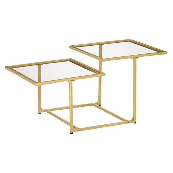 KWUXIN Small Glass Coffee Table with Double Tempered Metal Frame, Clear Modern Design for Living Room Spaces