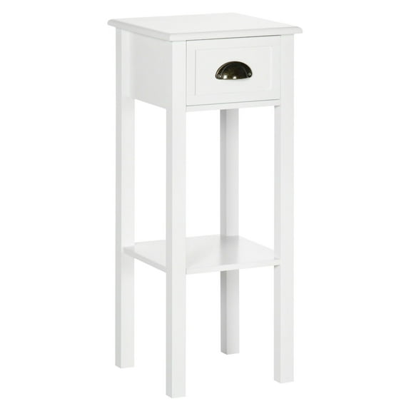 KWUXIN White 2-Tier Tall Side Table with Drawer, Narrow Space Saving Slim Nightstand with Shelf for Hallway