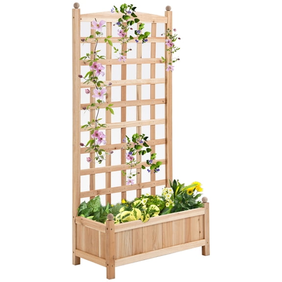 KWUXIN Wooden Raised Garden Bed with Trellis, Outdoor Planter Box with Drainage Crevices for Climbing Vine Plants Flowers, 24" x 12" x 49"