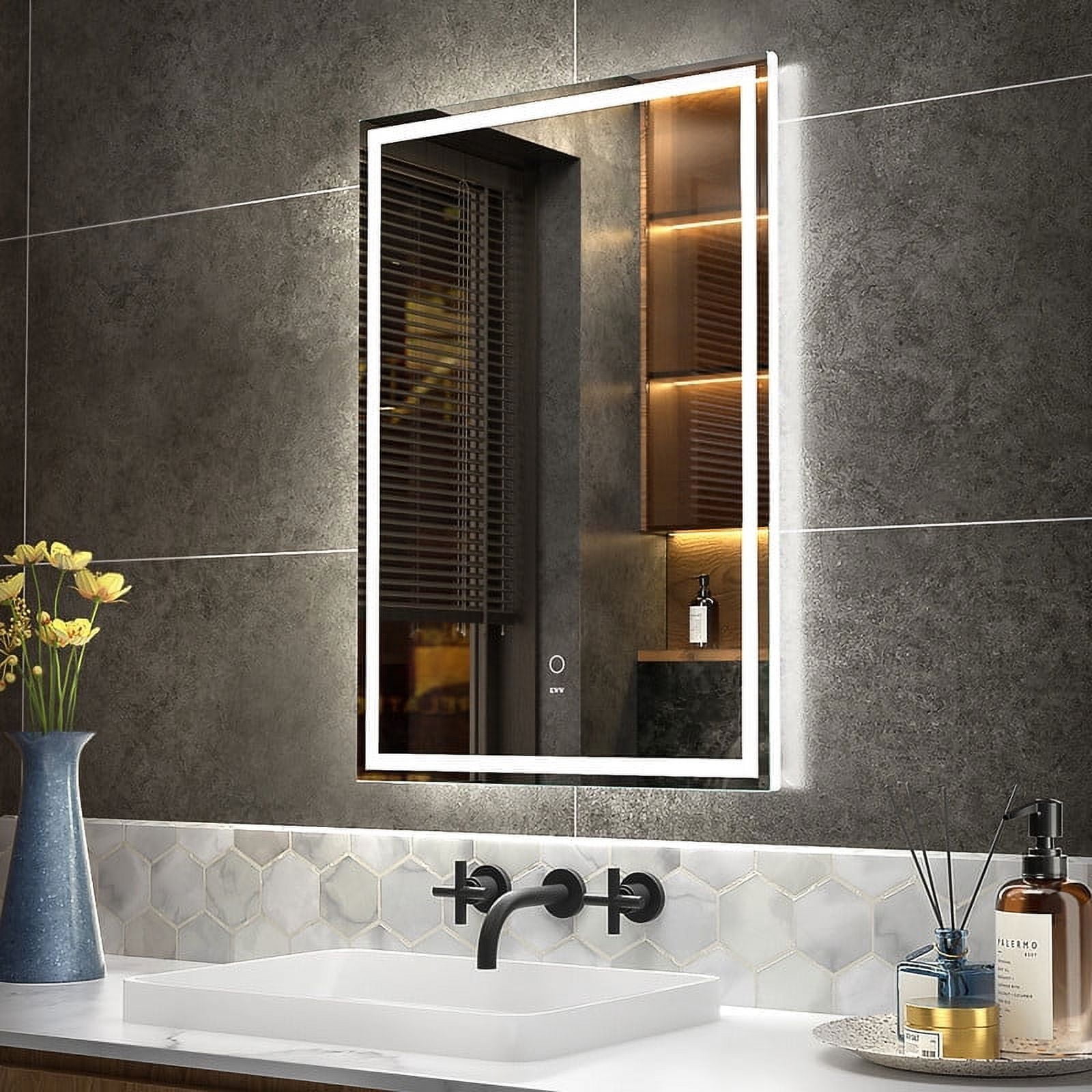 KWW 20 x 28 inch LED Bathroom Rectangular Vanity Mirror, Anti-Fog ...