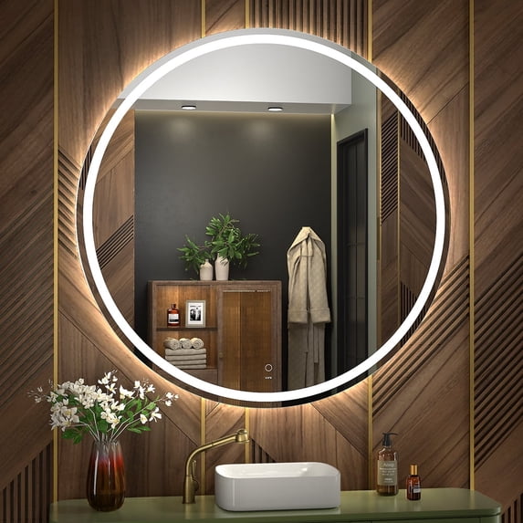 KWW 40 inch LED Round Bathroom Vanity Mirror, Anti-Fog Dimmable Lights