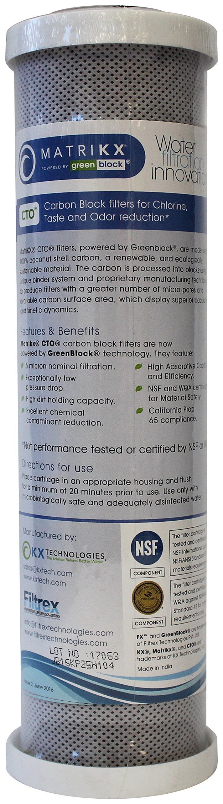 KX 3225010GREEN 10" CTO Carbon Block Water Filters for Chlorine